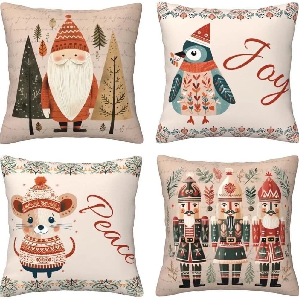 Holiday Decorative Pillow Covers Set - Festive Multicolor
